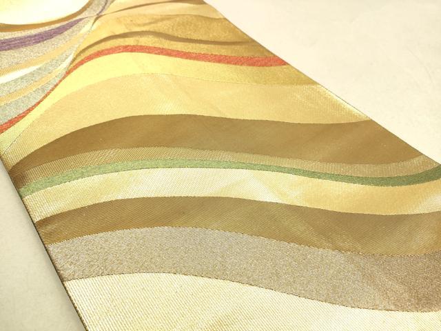 平和屋着物◎全通柄袋帯 よろけ縞 金糸 正絹 逸品 DAAK5585re