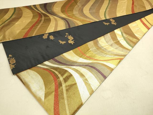 平和屋着物◎全通柄袋帯 よろけ縞 金糸 正絹 逸品 DAAK5585re