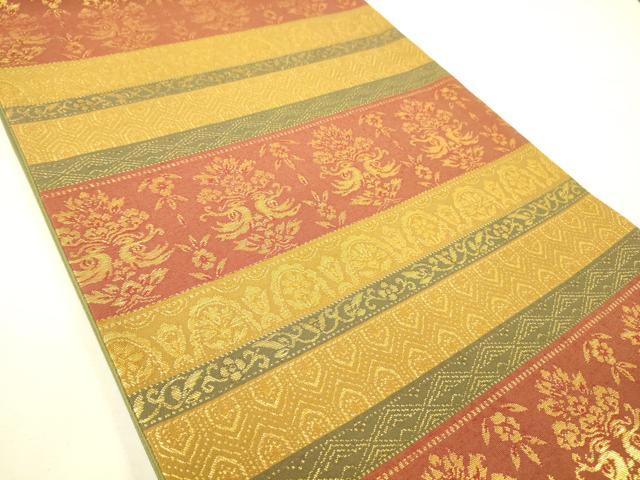平和屋着物◎六通柄袋帯 横段花鳥文 金糸 正絹 逸品 DAAK5662re