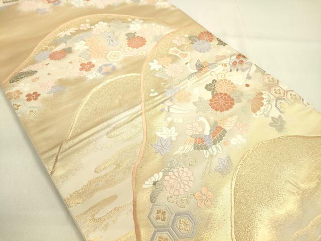 平和屋着物◎六通柄袋帯 唐織 雲取花鳥小袖文 金糸 正絹 逸品 DAAK5705re