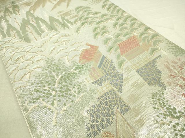 平和屋着物◎佐賀錦 六通柄袋帯 風景花松文 金銀糸 正絹 逸品 DAAK5776re