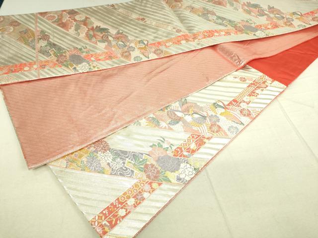 平和屋着物◎佐賀錦 六通柄袋帯 鴛鴦花松文 金銀糸 正絹 逸品 DAAK5784re