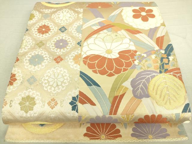 平和屋着物◎六通柄袋帯 吉祥花文 金糸 正絹 逸品 DAAK5795re