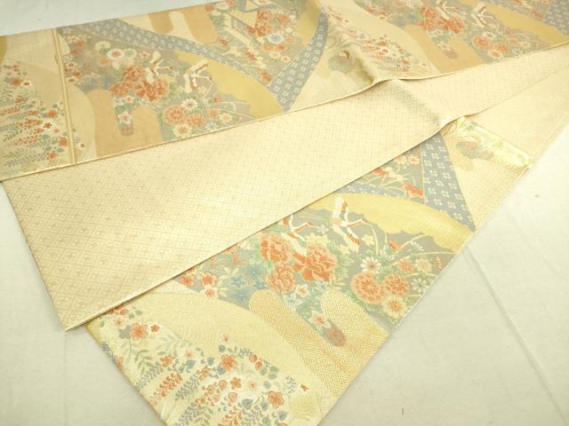 平和屋着物◎佐賀錦 六通柄袋帯 飛鶴風景花文 金糸 正絹 逸品 DAAK5810re