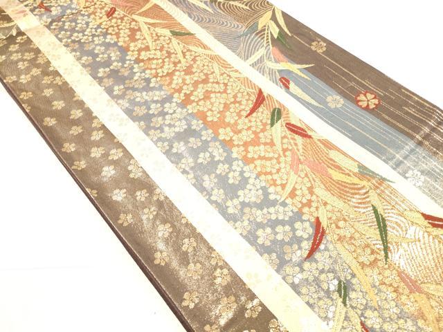 平和屋着物◎六通柄袋帯 唐織 舞桜間道 金糸 正絹 逸品 DAAK7622xg