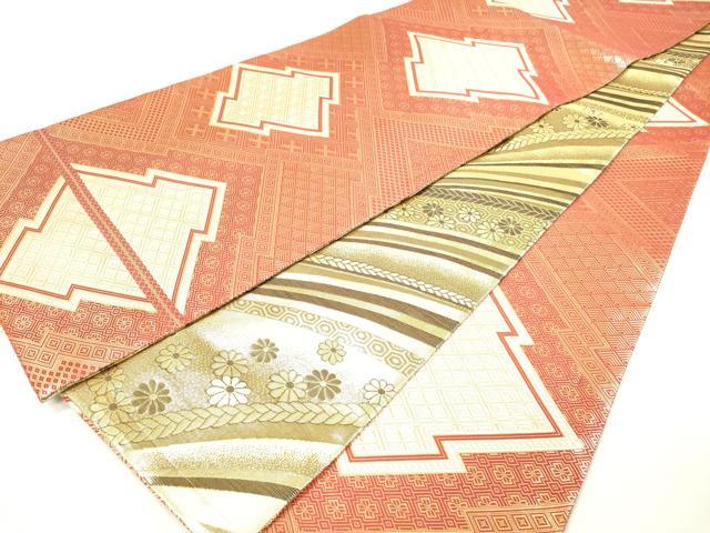 平和屋着物◎佐賀錦 両面 全通柄袋帯 松皮菱吉祥花文 金銀糸 正絹 逸品 DAAK7681xg