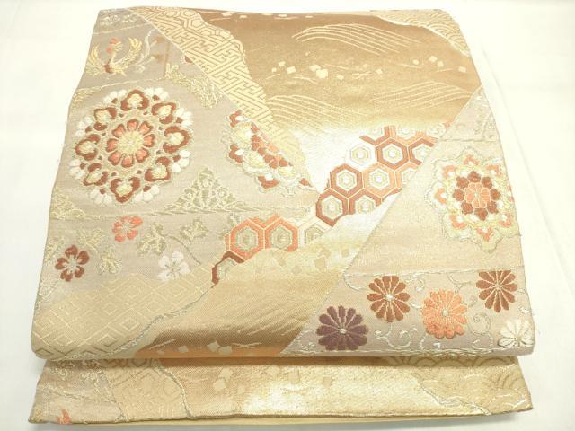 平和屋着物◎六通柄袋帯 正倉院花文 金糸 正絹 逸品