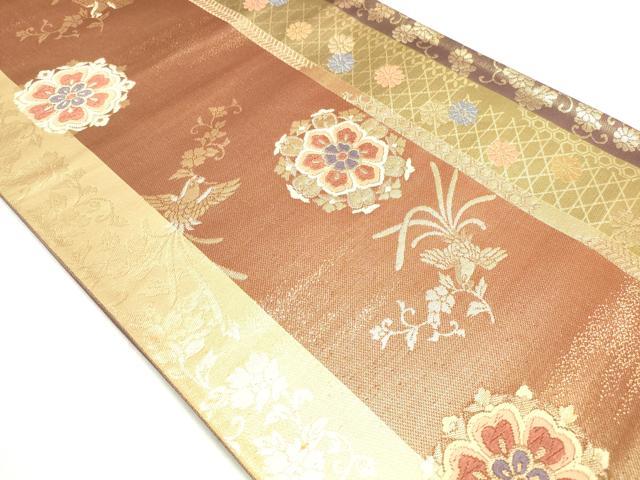 平和屋着物◎六通柄袋帯 唐織 花喰い鳥 草花間道 金糸 正絹 逸品 DAAK7764xg