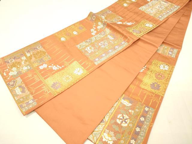 平和屋着物◎六通柄袋帯 能衣唐錦 色紙花鳥文 金糸 正絹 逸品 DAAK8029bc