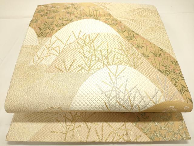 平和屋着物◎六通柄袋帯 重ね山草花文 金銀糸 正絹 逸品 DAAK8297cb