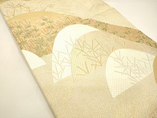 平和屋着物◎六通柄袋帯 重ね山草花文 金銀糸 正絹 逸品 DAAK8297cb