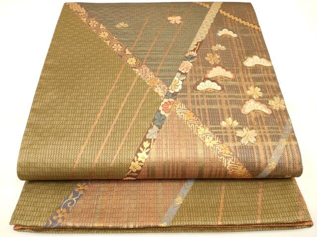 平和屋着物◎太鼓柄袋帯 刺繍 草花松文 金糸 正絹 逸品 DAAK8344bc
