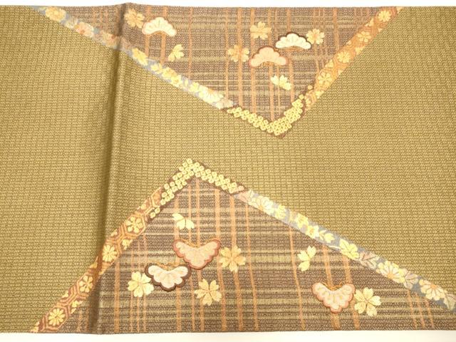 平和屋着物◎太鼓柄袋帯 刺繍 草花松文 金糸 正絹 逸品 DAAK8344bc