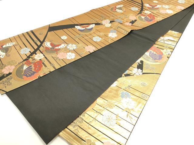 平和屋着物◎六通柄袋帯 唐織 花蝶丸文 金糸 正絹 逸品 DAAK8440bc