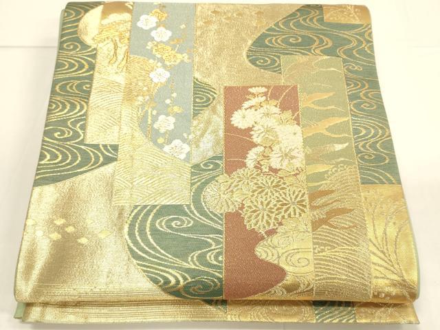 平和屋着物■六通柄袋帯 流水短冊草花文 金糸 正絹 逸品 DAAL0296we