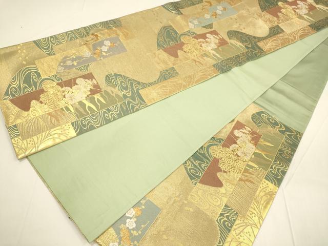 平和屋着物■六通柄袋帯 流水短冊草花文 金糸 正絹 逸品 DAAL0296we