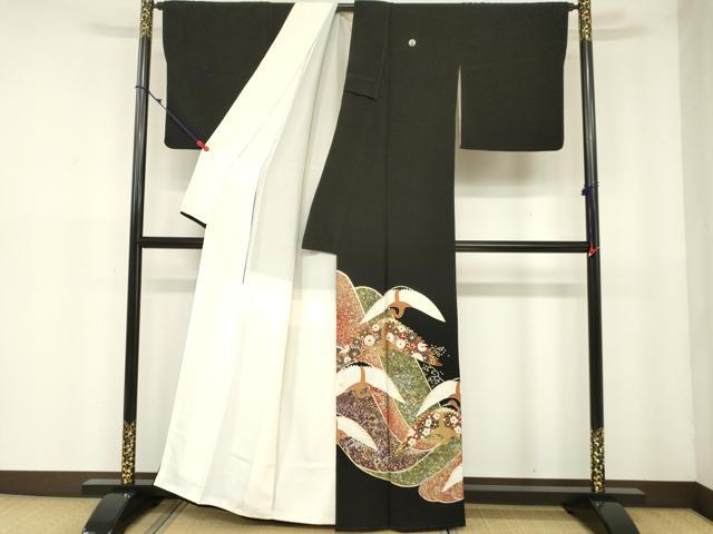 平和屋着物■豪華黒留袖 作家物 駒刺繍 飛鶴花文 金銀彩 正絹 逸品 DAAL1362ma