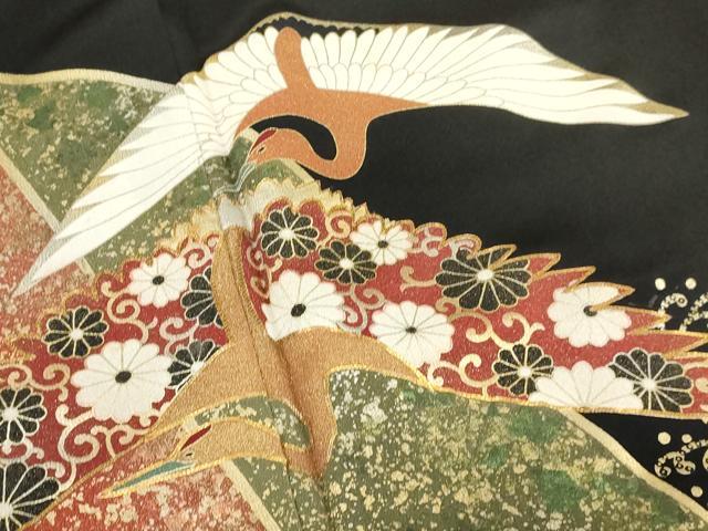 平和屋着物■豪華黒留袖 作家物 駒刺繍 飛鶴花文 金銀彩 正絹 逸品 DAAL1362ma