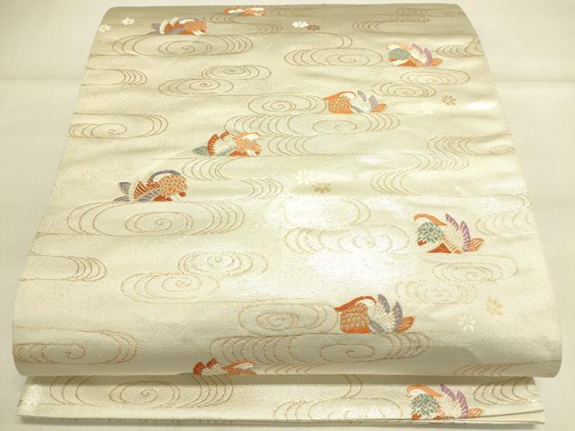 平和屋着物◎六通柄袋帯 唐織 流水鴛鴦花文 金銀糸 正絹