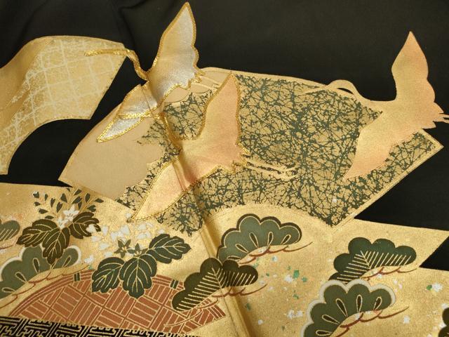 平和屋着物■豪華黒留袖 駒刺繍 吉祥地紙飛鶴文 金彩 正絹 逸品 DAAL3469qp