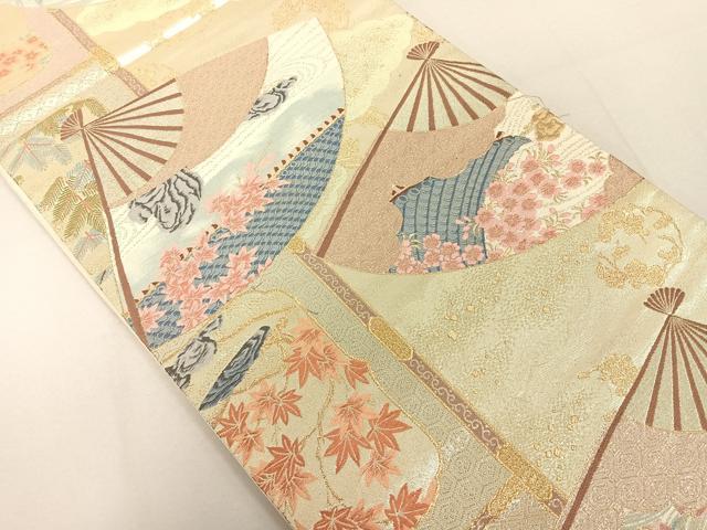 平和屋着物◎六通柄袋帯 唐織 舞扇花文 金糸 正絹 逸品 DAAL3512cd