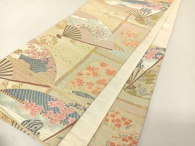 平和屋着物◎六通柄袋帯 唐織 舞扇花文 金糸 正絹 逸品 DAAL3512cd