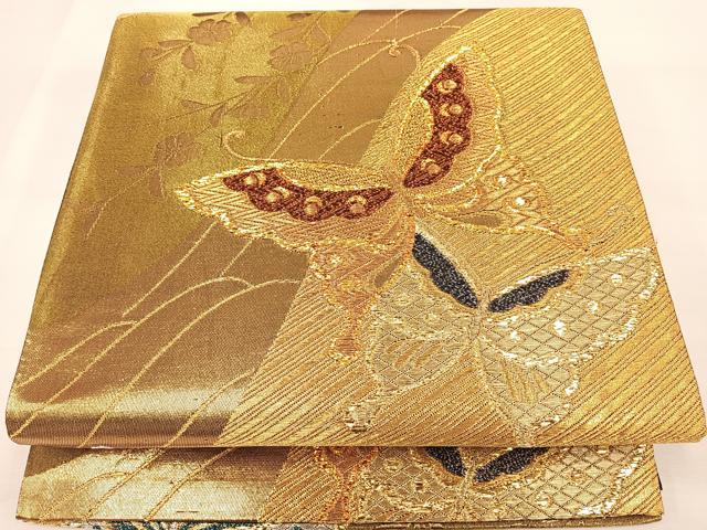 平和屋着物◎六通柄袋帯 花蝶文 金銀糸 正絹 逸品 DAAL3613cd