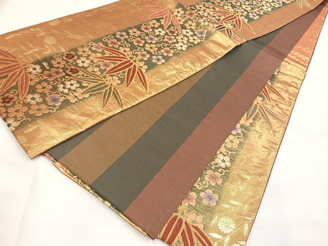 平和屋着物◎両面 六通柄袋帯 笹草花文 金糸 正絹 逸品 DAAL3616cd
