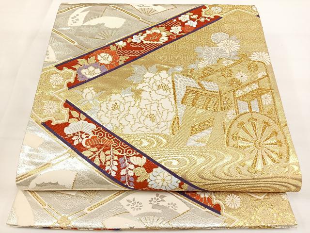 平和屋着物◎六通柄袋帯 御所車吉祥花文 金銀糸 正絹 逸品 DAAL3624cd