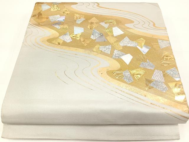 平和屋着物◎太鼓柄袋帯 流水箔散らし文 金銀彩 正絹 逸品 DAAL3649cd