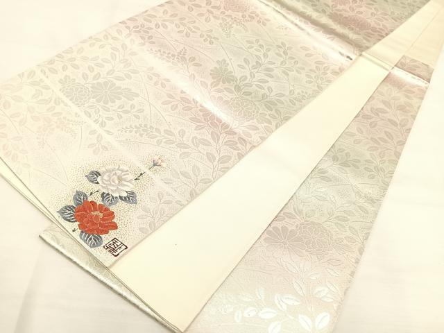 平和屋着物◎六通柄袋帯 草花文 ワンポイント 銀糸 正絹 逸品 DAAL3684cd