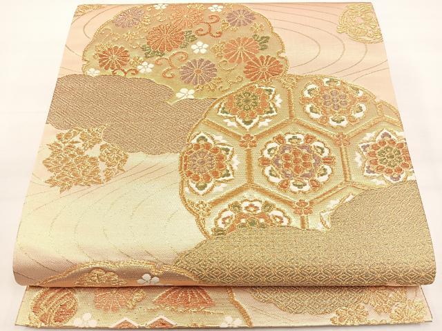 平和屋着物◎六通柄袋帯 雲取り雪輪花文 金糸 正絹 逸品 DAAL3689cd