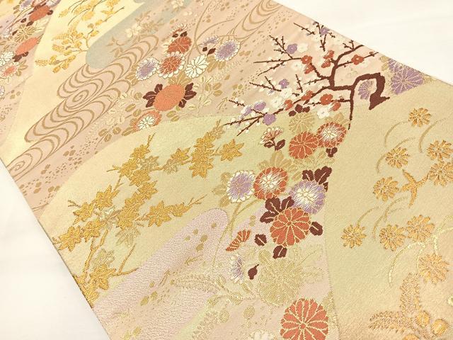 平和屋着物◎六通柄袋帯 エ霞花鳥文 金糸 引箔 正絹 逸品 DAAL3699cd