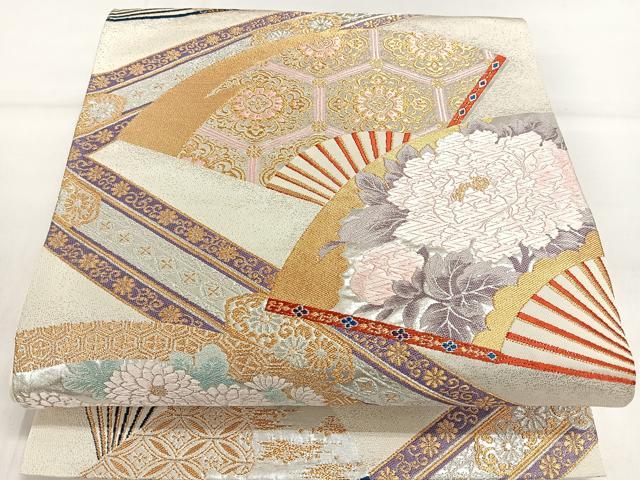 平和屋着物◎六通柄袋帯 唐織 扇面花文 金銀糸 正絹 逸品 DAAL3734cd