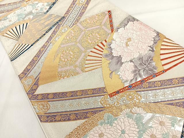 平和屋着物◎六通柄袋帯 唐織 扇面花文 金銀糸 正絹 逸品 DAAL3734cd