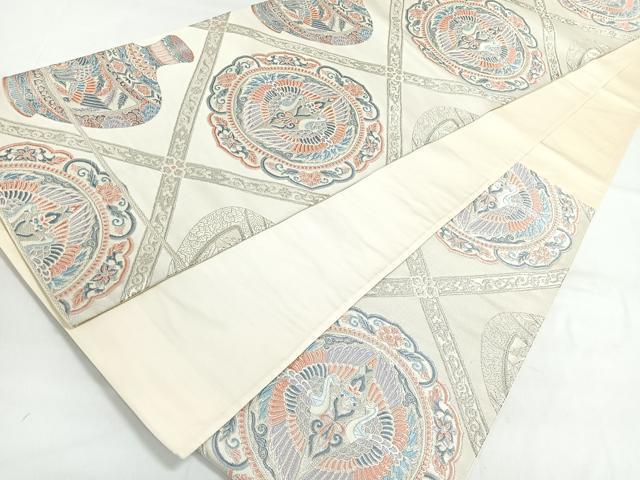 平和屋着物◎西陣 六通柄袋帯 絵皿華紋 銀糸 正絹 逸品 DAAL3750cd