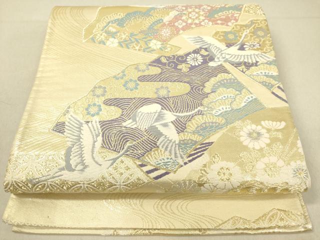 平和屋着物◎六通柄袋帯 飛鶴地紙花文 金糸 正絹 逸品 DAAL3787cd
