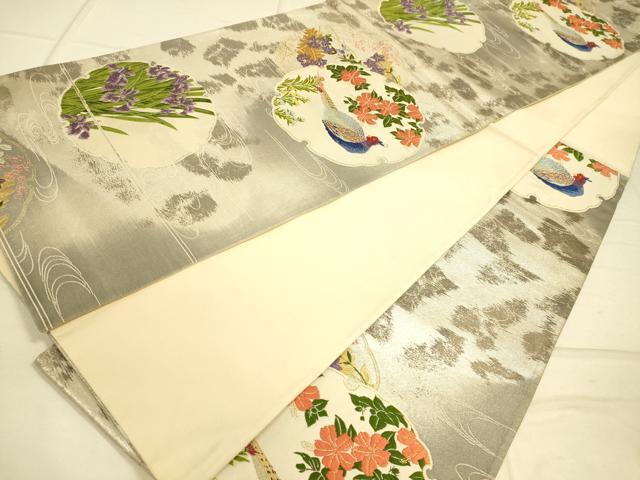 平和屋着物◎六通柄袋帯 唐織 雪輪花鳥文 雉 金糸 引箔 正絹 逸品 DAAL3838cd