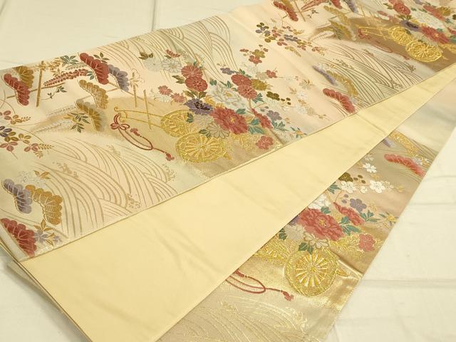 平和屋着物◎六通柄袋帯 唐織 花車文 金糸 正絹 逸品 DAAL3856cd