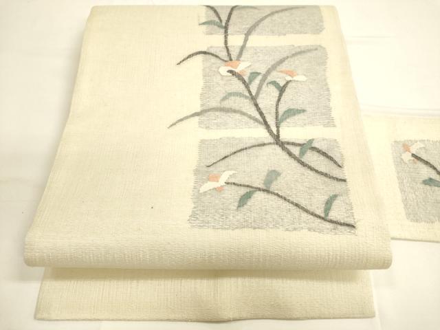 平和屋着物▽九寸名古屋帯 スリーシーズン 春夏秋 すくい織 枝花文 正絹 逸品 DAAL4720tw