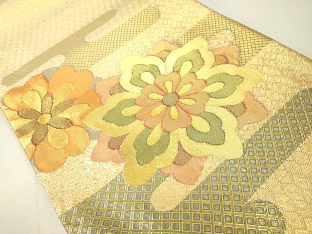平和屋着物◎佐賀錦 両面 太鼓柄袋帯 霞取り吉祥草花文 正絹 逸品 DAAL6031fc