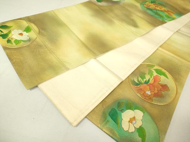 平和屋着物◎六通太鼓柄袋帯 手描き 駒刺繍 花丸文 金銀糸 正絹 逸品 DAAL6045fc