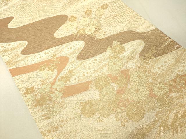 平和屋着物◎六通柄袋帯 流水草花文 金糸 正絹 逸品 DAAL6062fc