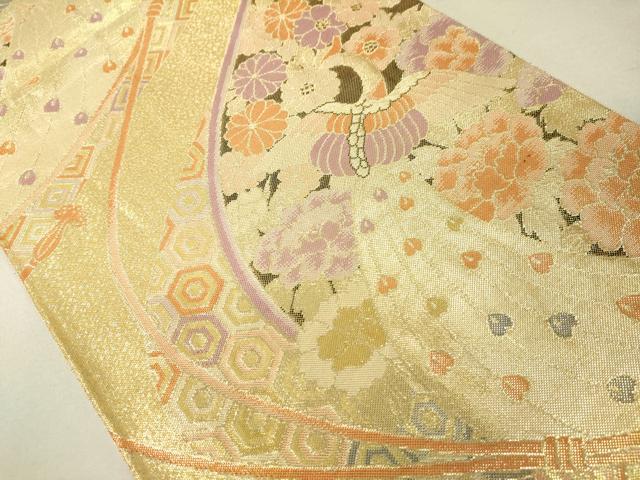 平和屋着物◎佐賀錦 六通柄袋帯 孔雀吉祥花文 金糸 正絹 逸品 DAAL6063fc