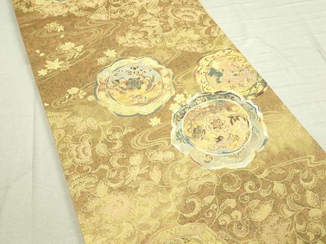 平和屋着物■六通柄袋帯 流水草花文 金糸 正絹 逸品 DAAM0425sf