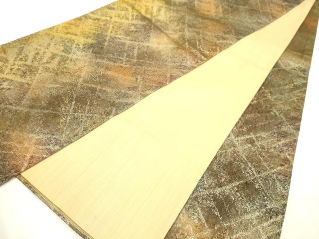 平和屋着物■六通柄袋帯 格子 金糸 正絹 逸品 DAAM9046jm