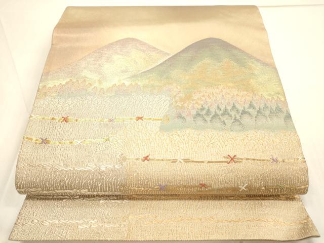 平和屋着物■太鼓柄袋帯 風景文 金糸 銀座おゝぎ屋扱い 正絹 逸品 DAAN0015op