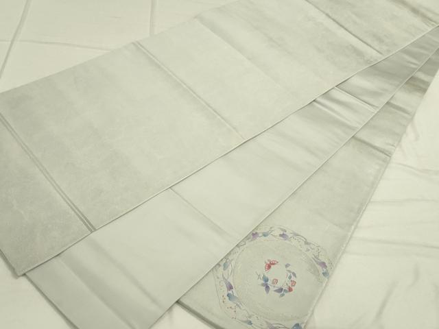 平和屋着物◎六通柄袋帯 刺繍 花絵皿文 銀糸 正絹 逸品 DAAN8017rt
