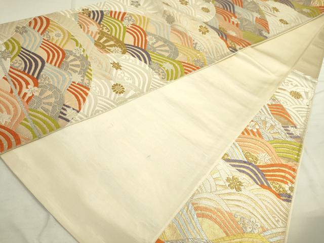 平和屋着物■六通柄袋帯 唐織 片輪車花文 正絹 逸品 DAAO2703jm