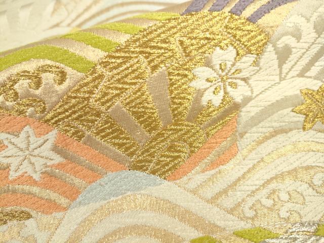 平和屋着物■六通柄袋帯 唐織 片輪車花文 正絹 逸品 DAAO2703jm